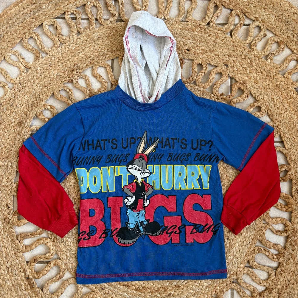 Vintage Looney Tunes Bugs Bunny Long Sleeve Hooded Tee